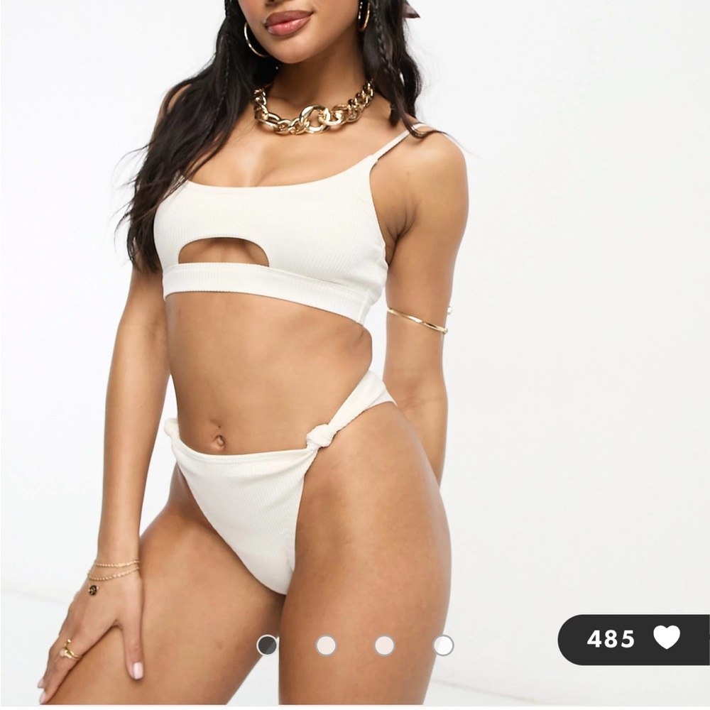 South Beach mix & match rib knot high waist bikini bottom cream (10) & top (6)